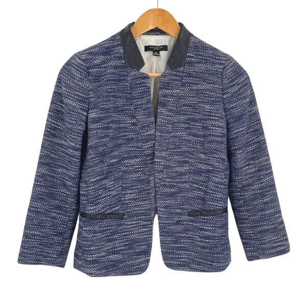 Blue blazer with faux leather accents Ann Taylor size 0 Petite - Picture 1 of 10